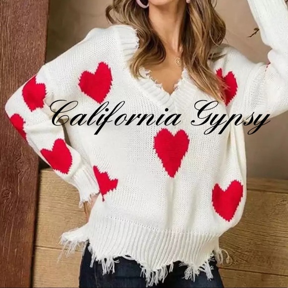 UNBRANDED Sweaters - Distressed Heart Frayed Knit Sweater